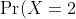 \Pr(X = 2) = \frac{{4 \choose 2} {5 \choose 1} }{{9 \choose 3}} = \frac{5}{14}